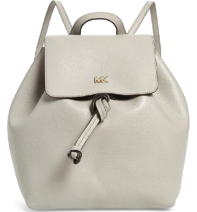 Michael Michael Kors Junie Medium Leather Flap Backpack In Pearl Grey