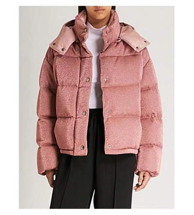 Moncler Caille Hooded Metallic Shell-down Coat In Light Pink
