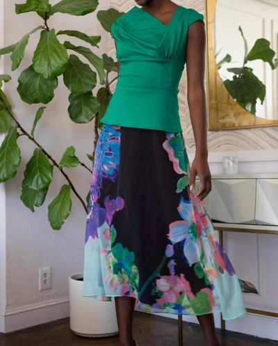 Eva Franco Floral Midi Skirt In Orchid Bloom In Multi