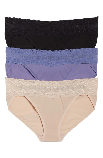 Natori Bliss Perfection V-kinis, Set Of 3 In Chambray/ Black/ Cameo Rose