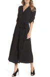 Eliza J Ruched Sleeve Wide Leg Jumpsuit In Black