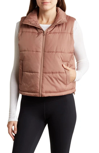 Z By Zella Crop Puffer Vest In Brown Ginger