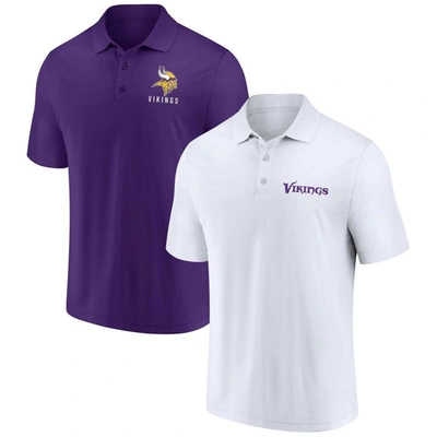 Fanatics Men's  White, Purple Minnesota Vikings Lockup Two-pack Polo Shirt Set In White,purple