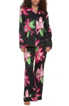 Felina Adrienne Print Satin Pajamas In Orchid Dusk