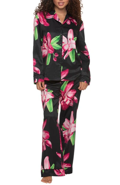 Felina Adrienne Print Satin Pajamas In Orchid Dusk