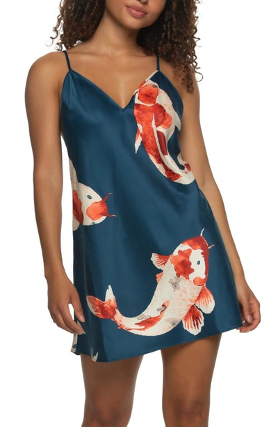 Felina Adrienne Print Satin Chemise In Midnight Koi