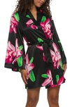 Felina Adrienne Print Short Satin Robe In Orchid Dusk