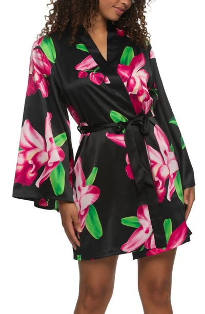 Felina Adrienne Print Short Satin Robe In Orchid Dusk