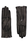 Agnelle Jane Lambskin Leather Zip Gloves In Black