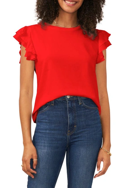 Vince Camuto Tiered Ruffle Sleeve Cotton Blend Top In Fiery Red