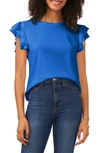 Vince Camuto Tiered Ruffle Sleeve Cotton Blend Top In Sapphire Blue