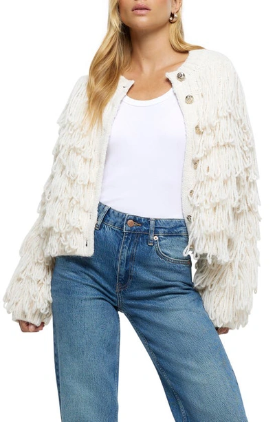 River Island Fringe Cardigan In Cream