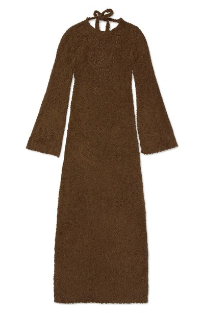 Honor The Gift Long Sleeve Cotton Knit Maxi Dress In Brown