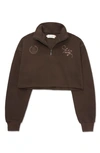 Honor The Gift Embroidered Quarter Zip Cotton Crop Sweatshirt In Black