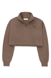 Honor The Gift Embroidered Quarter Zip Cotton Crop Sweatshirt In Grey