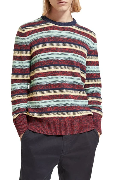 Scotch & Soda Mixed Yarn Stripe Crewneck Sweater In Ruby Melange