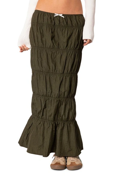 Edikted Ruched Tiered Maxi Skirt In Olive