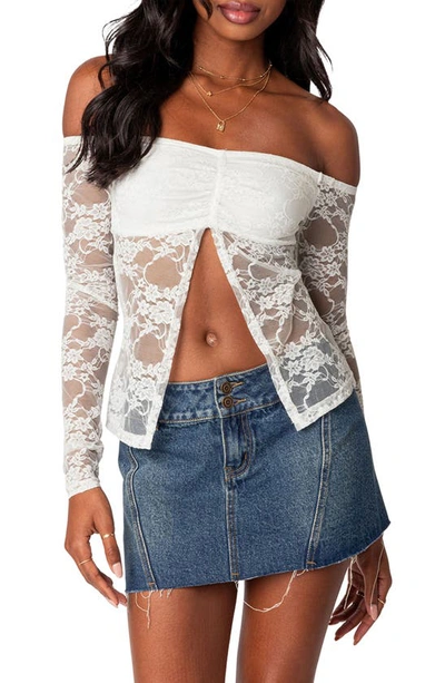 Edikted Odessa Split Front Off The Shoulder Lace Top In White