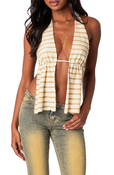 Edikted Textured Open Back Halter Top In Beige