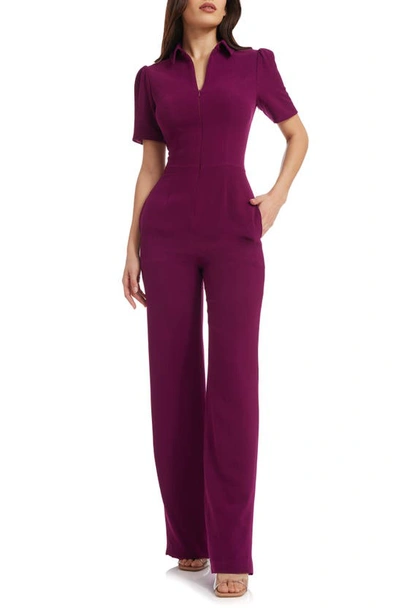 Dress The Population Gloria Front Zip Jumpsuit In Dark Magenta