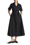 Lafayette 148 Belted Organic Cotton Poplin Faux Wrap Shirtdress In Black