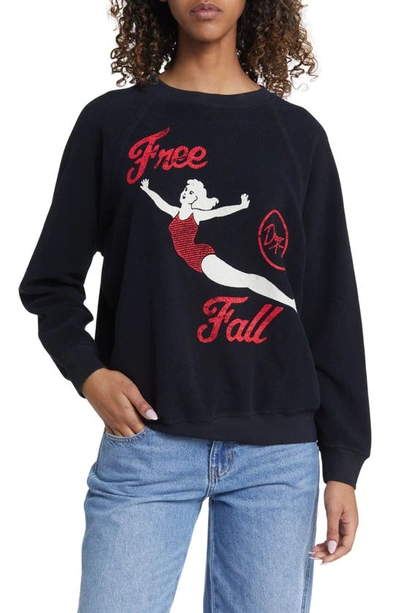 Daydreamer Free Fall Raglan Sleeve Graphic Sweatshirt In Black Onyx