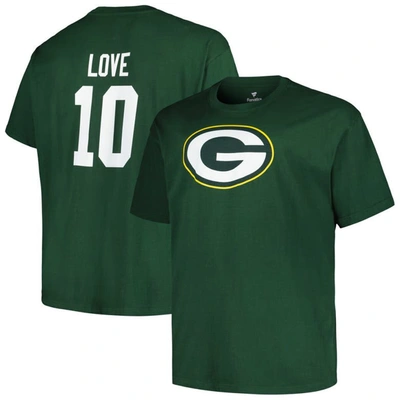 Fanatics Men's  Jordan Love Green Green Bay Packers Big And Tall Player Name And Number T-shirt