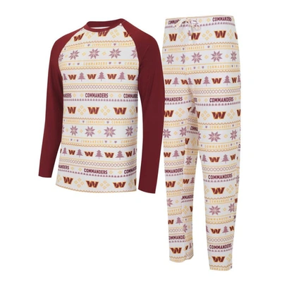 Concepts Sport White/burgundy Washington Commanders Tinsel Raglan Long Sleeve T-shirt & Pants Sleep In White,burgundy