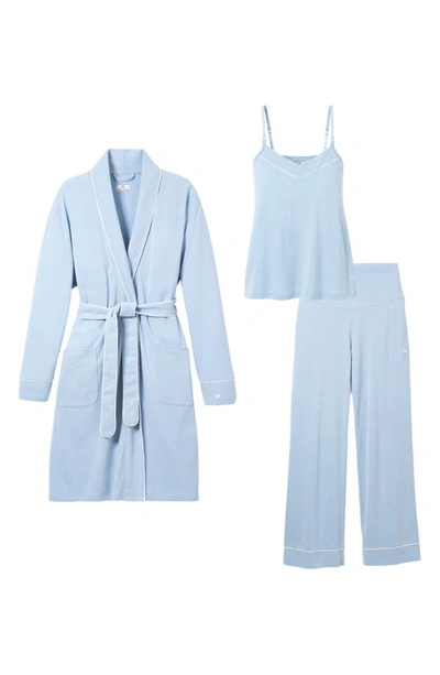 Petite Plume The Cozy Maternity Tank, Trousers & Dressing Gown Set In Periwinkle