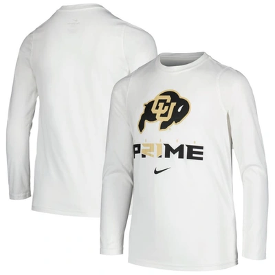 Nike Kids' Youth  White Colourado Buffaloes Coach Prime Legend Performance Long Sleeve T-shirt