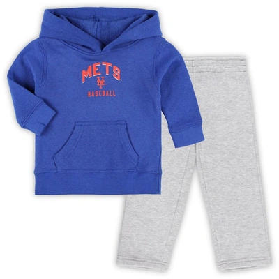 Outerstuff Babies' Toddler Boys And Girls Royal, Gray New York Mets Play-by-play Pullover Fleece Hoodie And Pants Set In Royal,heather Gray