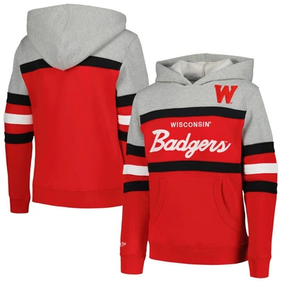 Mitchell & Ness Kids' Youth   Red Wisconsin Badgers Head Coach Hoodie