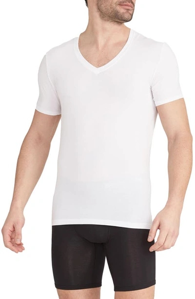 Tommy John Cool Cotton Slim Fit Deep V-neck T-shirt In White Double