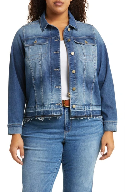 Wit & Wisdom Release Hem Denim Trucker Jacket In Mid Blue Vintage