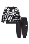 Nike Babies' Sportswear Club Crewneck Sweatshirt & Joggers Set In Black