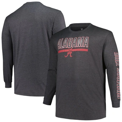 Profile Men's  Heather Charcoal Alabama Crimson Tide Big And Tall Two-hit Graphic Long Sleeve T-shirt
