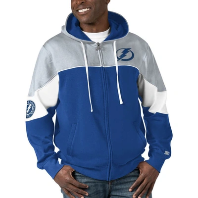 Starter Men's  Blue, Gray Tampa Bay Lightning Power Forward Full-zip Hoodie In Blue,gray