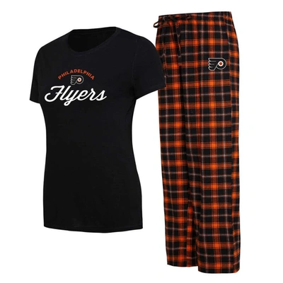 Concepts Sport Women's  Black, Orange Philadelphia Flyers Arctic T-shirt And Pajama Pants Sleep Set In Navy,red