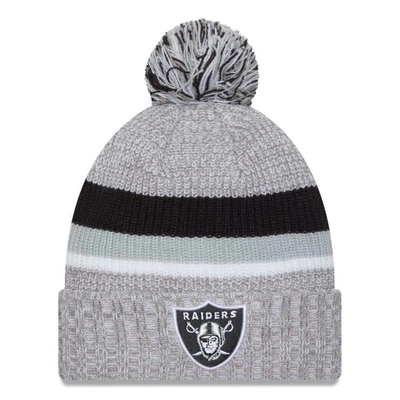 New Era Heather Gray Las Vegas Raiders Cuffed Knit Hat With Pom