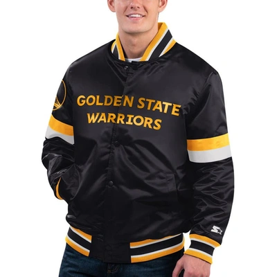 Starter Black Golden State Warriors Home Game Satin Full-snap Varsity Jacket