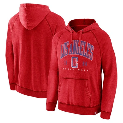 Fanatics Branded Heather Red La Clippers Foul Trouble Snow Wash Raglan Pullover Hoodie