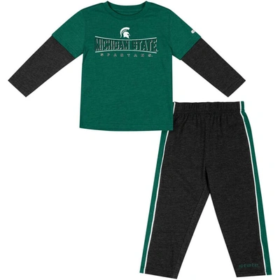 Colosseum Kids' Toddler  Green/black Michigan State Spartans Long Sleeve T-shirt & Trousers Set