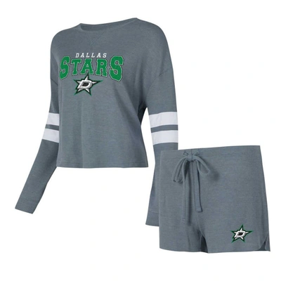 Concepts Sport Women's  Charcoal Distressed Dallas Stars Meadow Long Sleeve T-shirt And Shorts Sleep