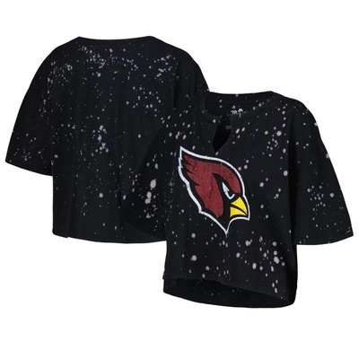 Majestic Threads Black Arizona Cardinals Bleach Splatter Notch Neck Crop T-shirt
