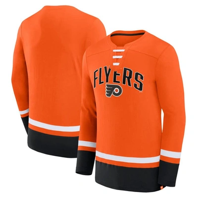Fanatics Branded Orange Philadelphia Flyers Back Pass Lace-up Long Sleeve T-shirt
