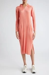 Issey Miyake Monthly Colors October Long Sleeve Pleated Midi Dress In Coral Pink
