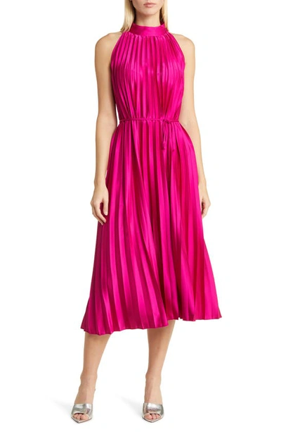 Sam Edelman Sleeveless Pleated Dress In Dark Pink