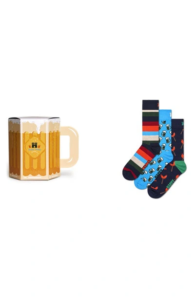 Happy Socks Assorted 3-pack Wurst & Beer Socks Gift Box In Navy