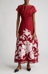 Lela Rose Evelyn Floral Embroidery Dress In Scarlet