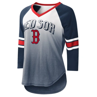 G-iii 4her By Carl Banks Women's  White, Navy Boston Red Sox Lead-off Raglan 3/4-sleeve V-neck T-shir In White,navy